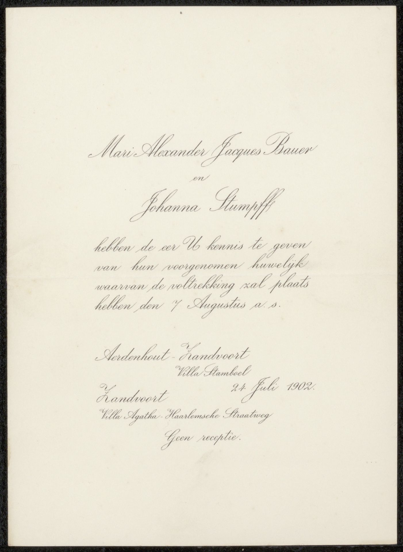 Huwelijksaankondiging aan Philip Zilcken by Anonymous