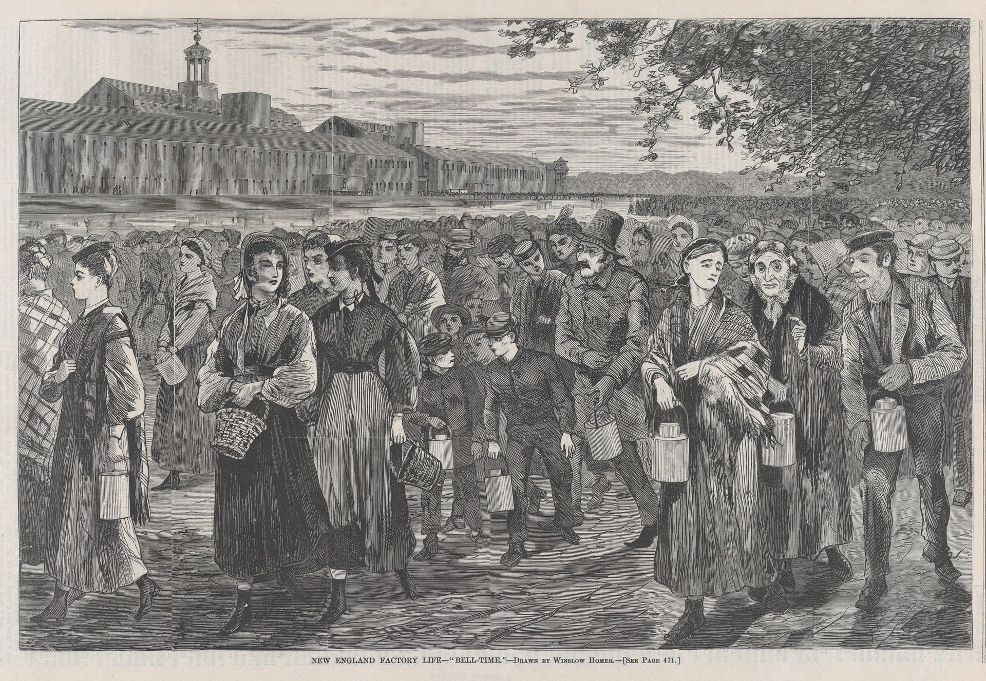 New England Factory Life – "Bell Time" (from "Harper's Weekly," Vol. XII) by Winslow Homer