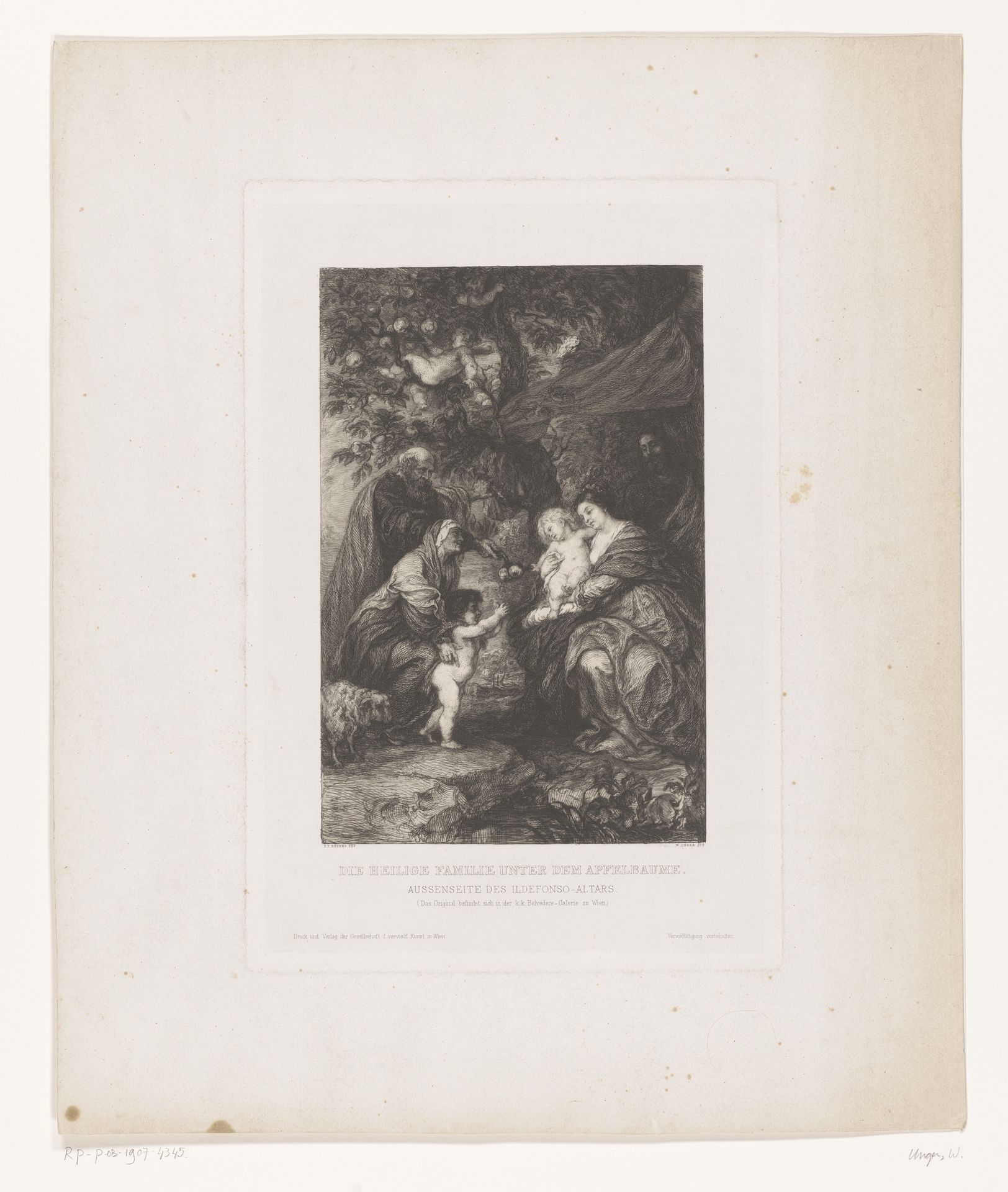 Heilige familie met Johannes de Doper, Elisabet en Zacharias onder een appelboom by William Unger