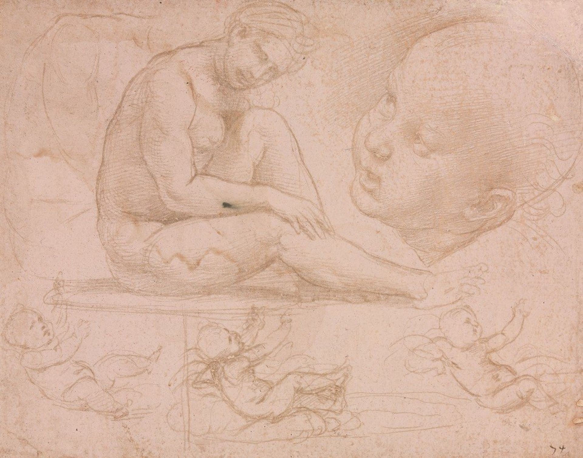 Studies of a Seated Female, Child’s Head, and Three Studies of a Baby by Raphael