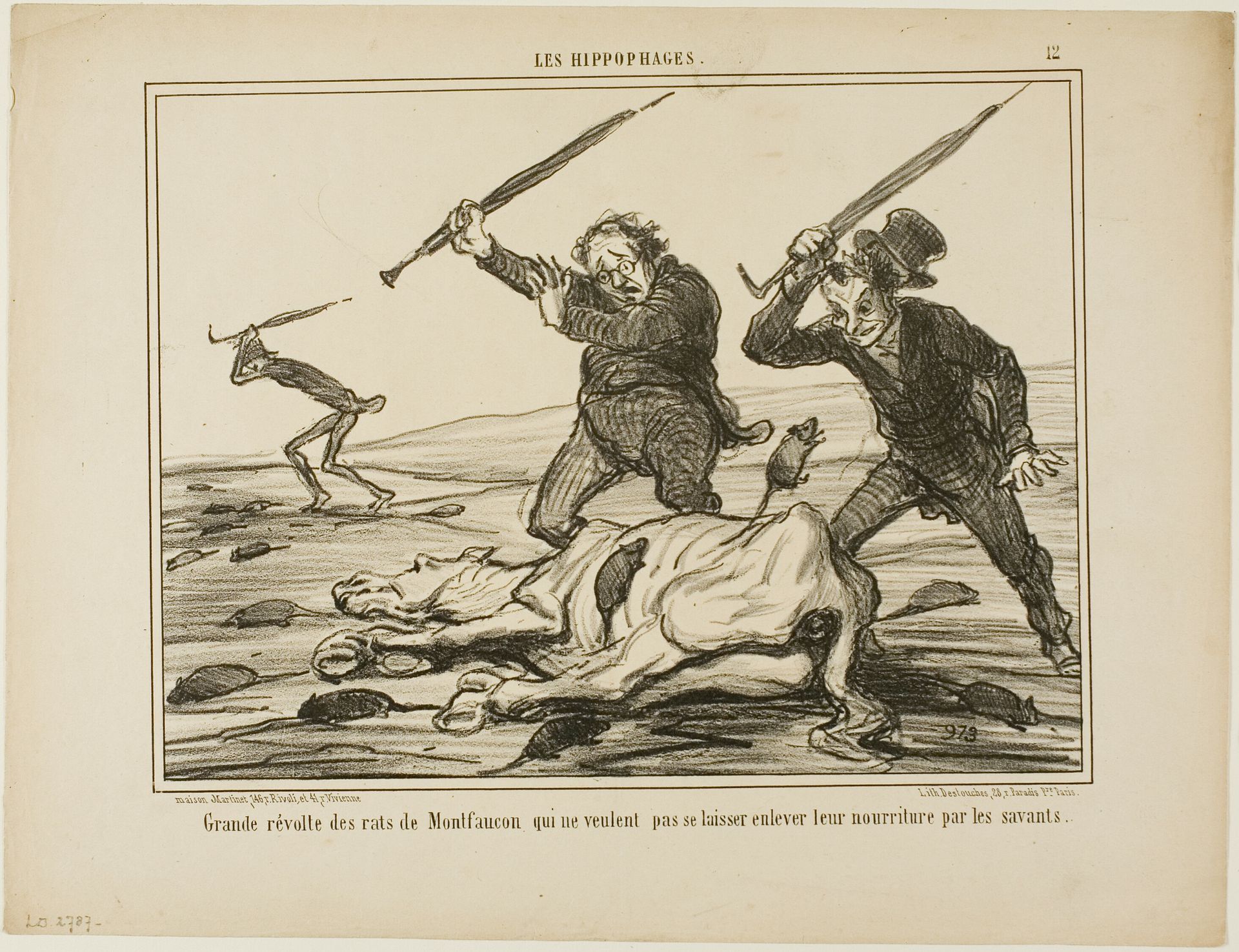 Great revolt of the rats of Montfaucon which don't want their feed to be taken away by scientists, plate 12 from Les Hippophages by Honoré Daumier