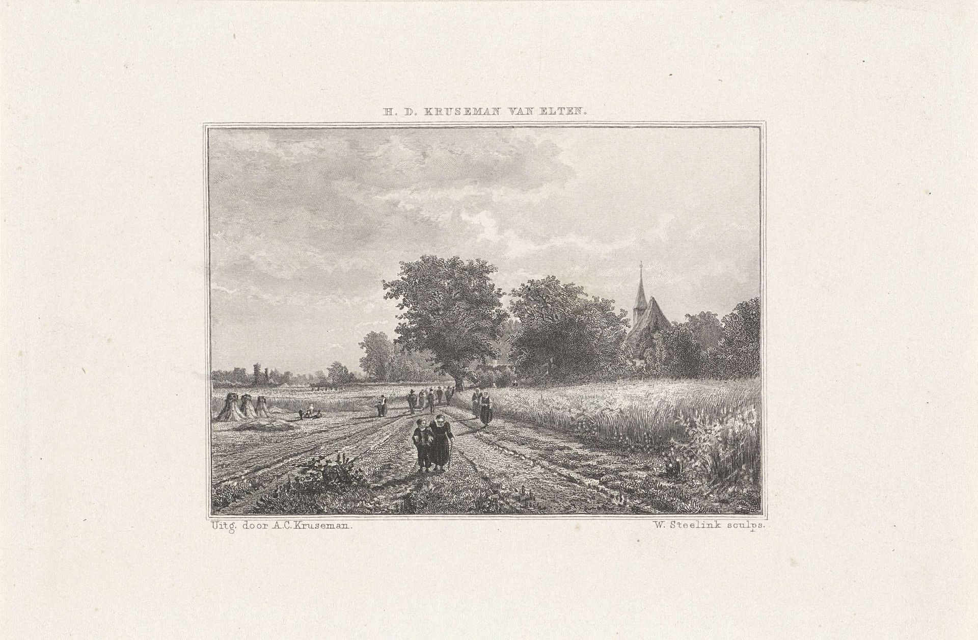 Mensen op een weg in de graanvelden by Willem (I) Steelink