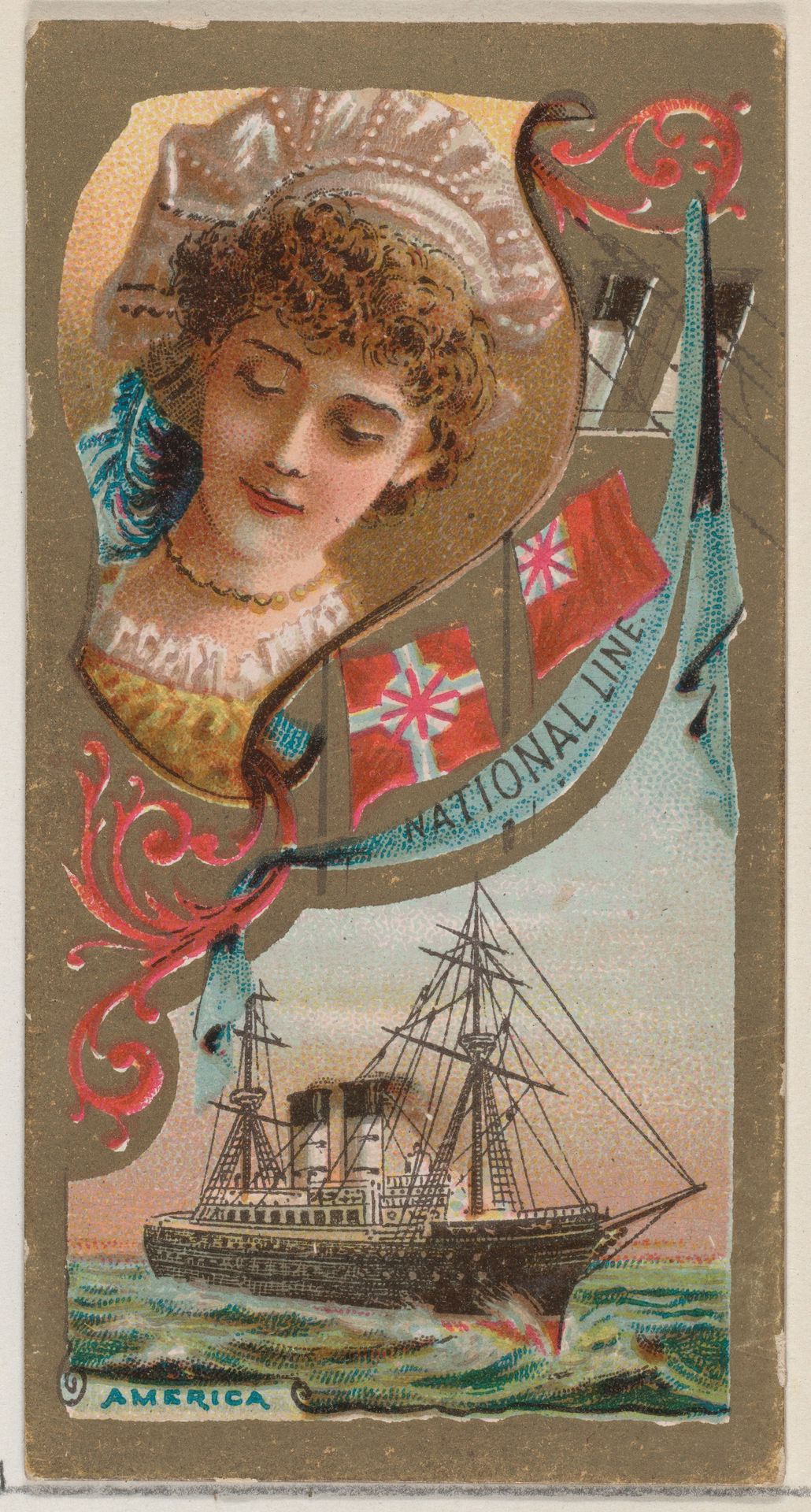 Steamship America, National Line, from the Ocean and River Steamers series (N83) for Duke brand cigarettes by W. Duke, Sons & Co.