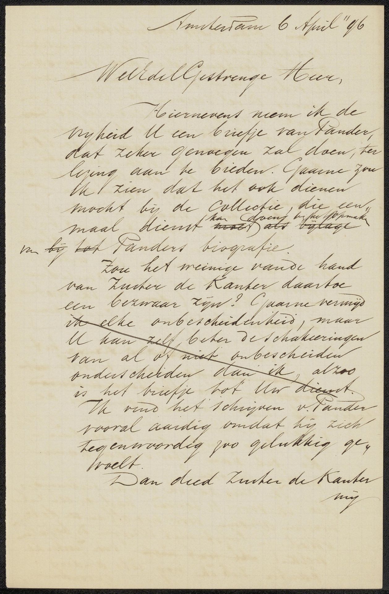 Conceptbrief aan anoniem by August Allebé