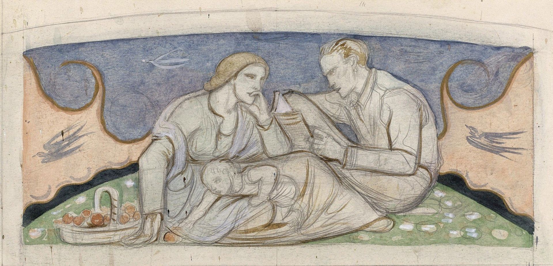 Man, vrouw en kind zittend in een landschap by Richard Nicolaüs Roland Holst