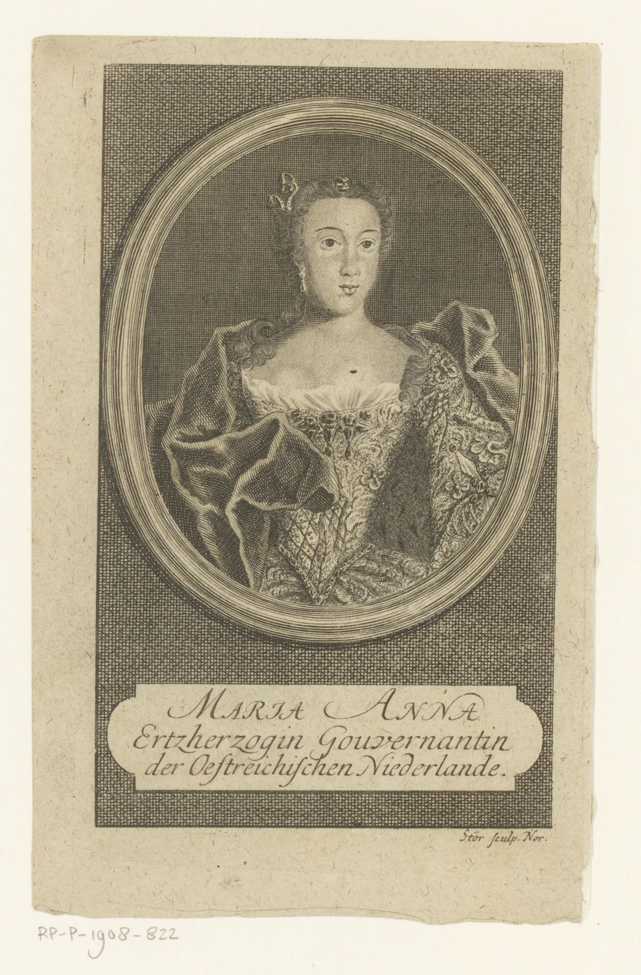 Portret van Maria Anna van Oostenrijk, landvoogdes der Zuidelijke Nederlanden by Johann Wilhelm Stör