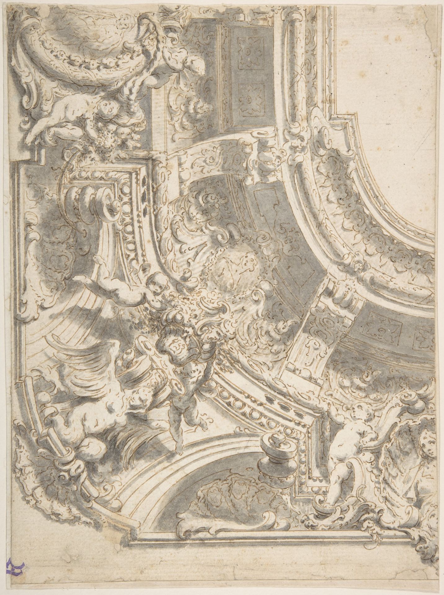 Design for a Decorated Ceiling with Statues and Stucco by Vittorio Maria Bigari